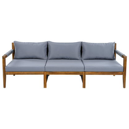 3 Piece Outdoor Sectional Sofa Set with gray cushions and wood frame HouseOfZazla on Tampa Home & Garden Store