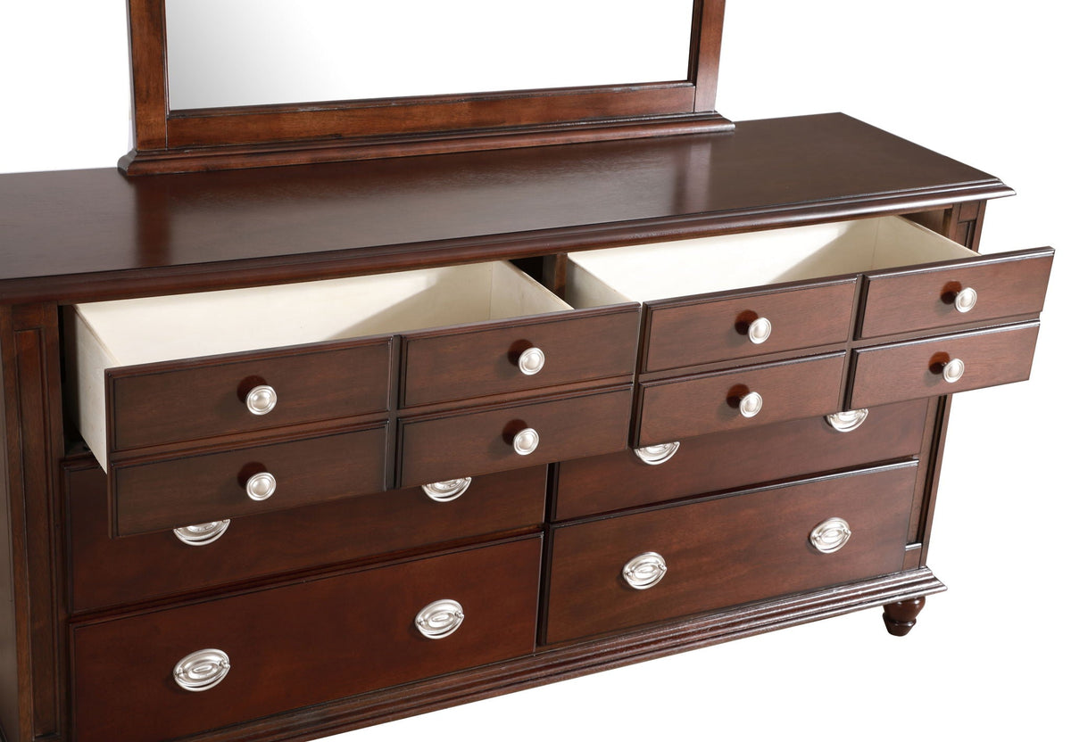 Traditional dresser with real wood veneers in dark brown by HouseOfZazla, silver knobs on Tampa Home & Garden Store