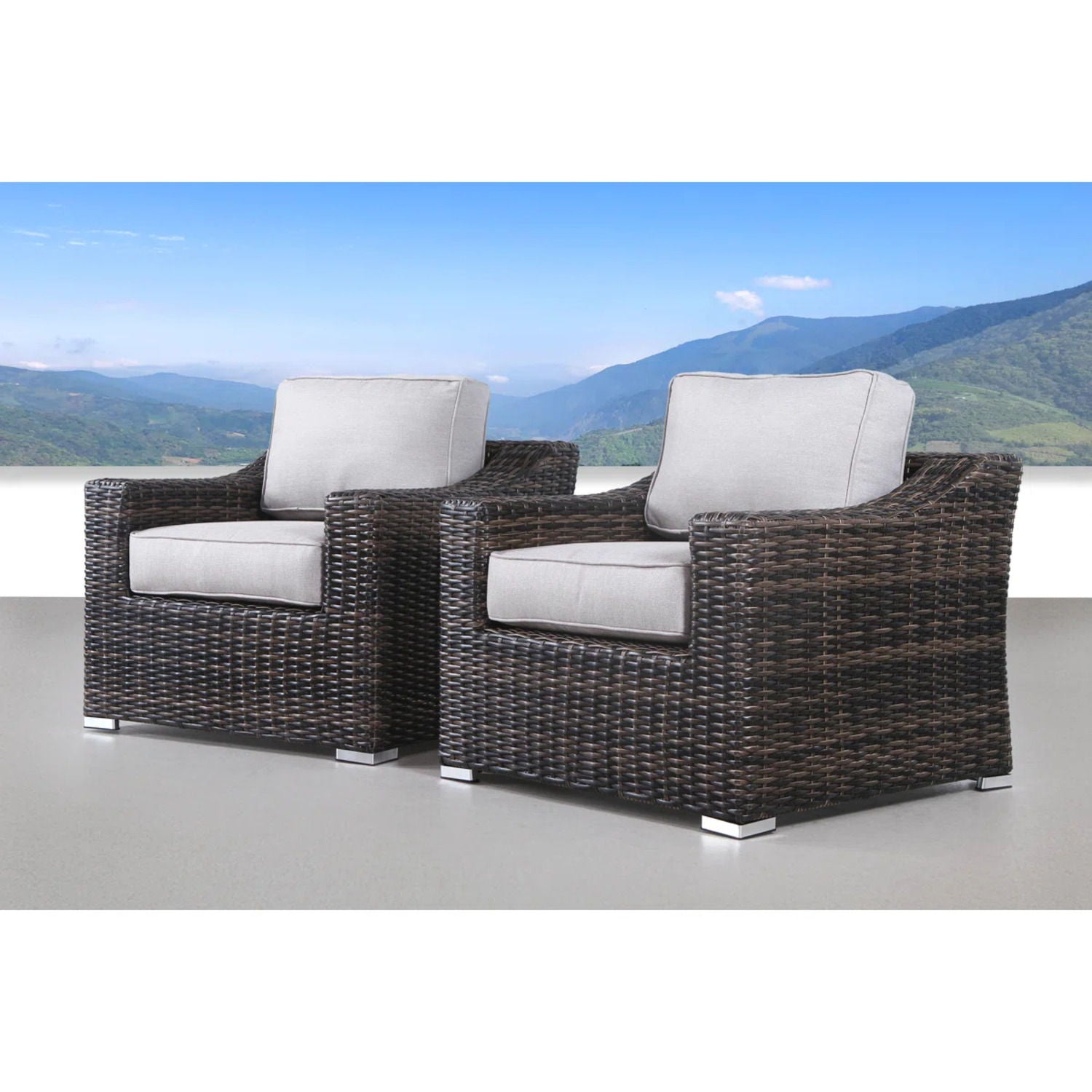 Modern patio chair set with beige cushions in brown wicker, HouseOfZazla outdoor chairs (2) on Tampa Home & Garden Store