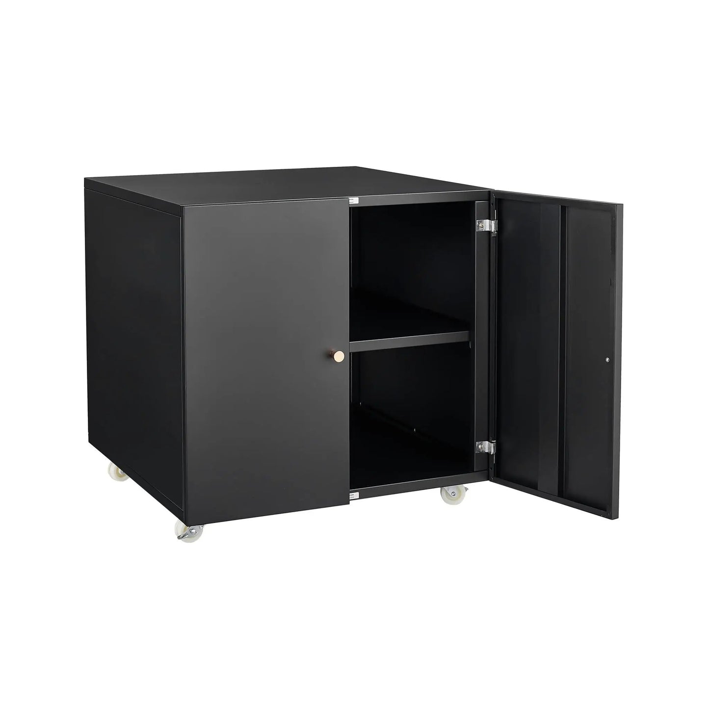 Copier cabinet black steel 2-door with caster wheels, Unique Piece Furniture printer stand on Tampa Home & Garden Store