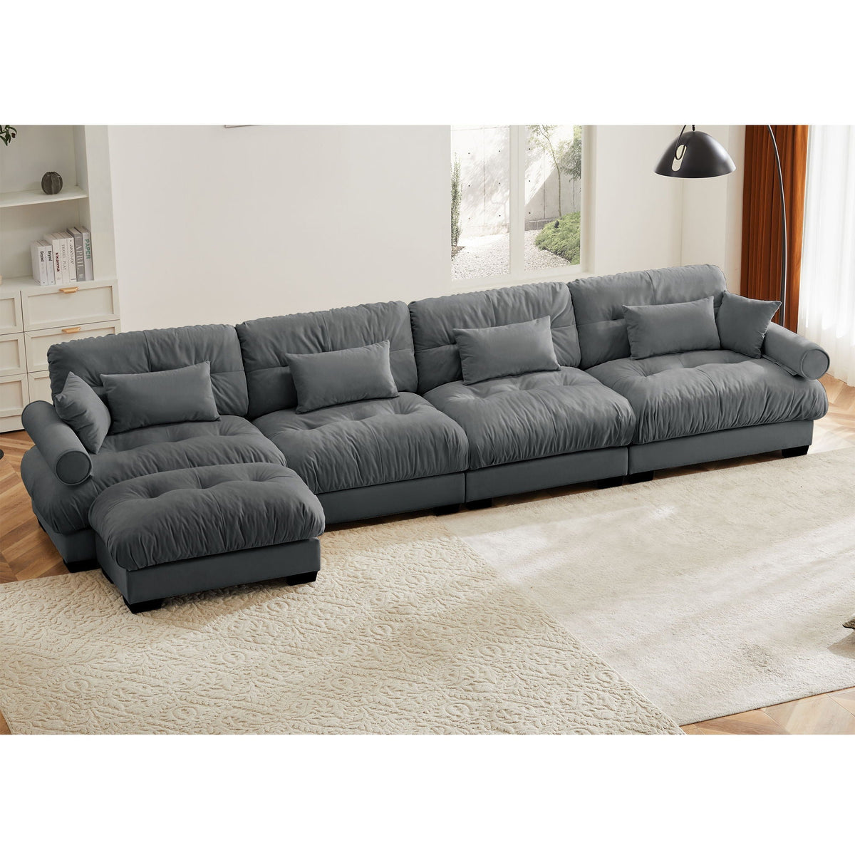 Super Comfort Oversized Modular Sectional Sofa with Movable Ottoman grey fabric 2-piece set on Tampa Home & Garden Store