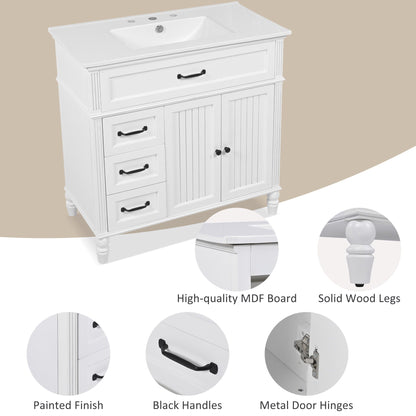 Bathroom vanity by HouseOfZazla white with sink, drawers and doors on solid wood legs on Tampa Home & Garden Store