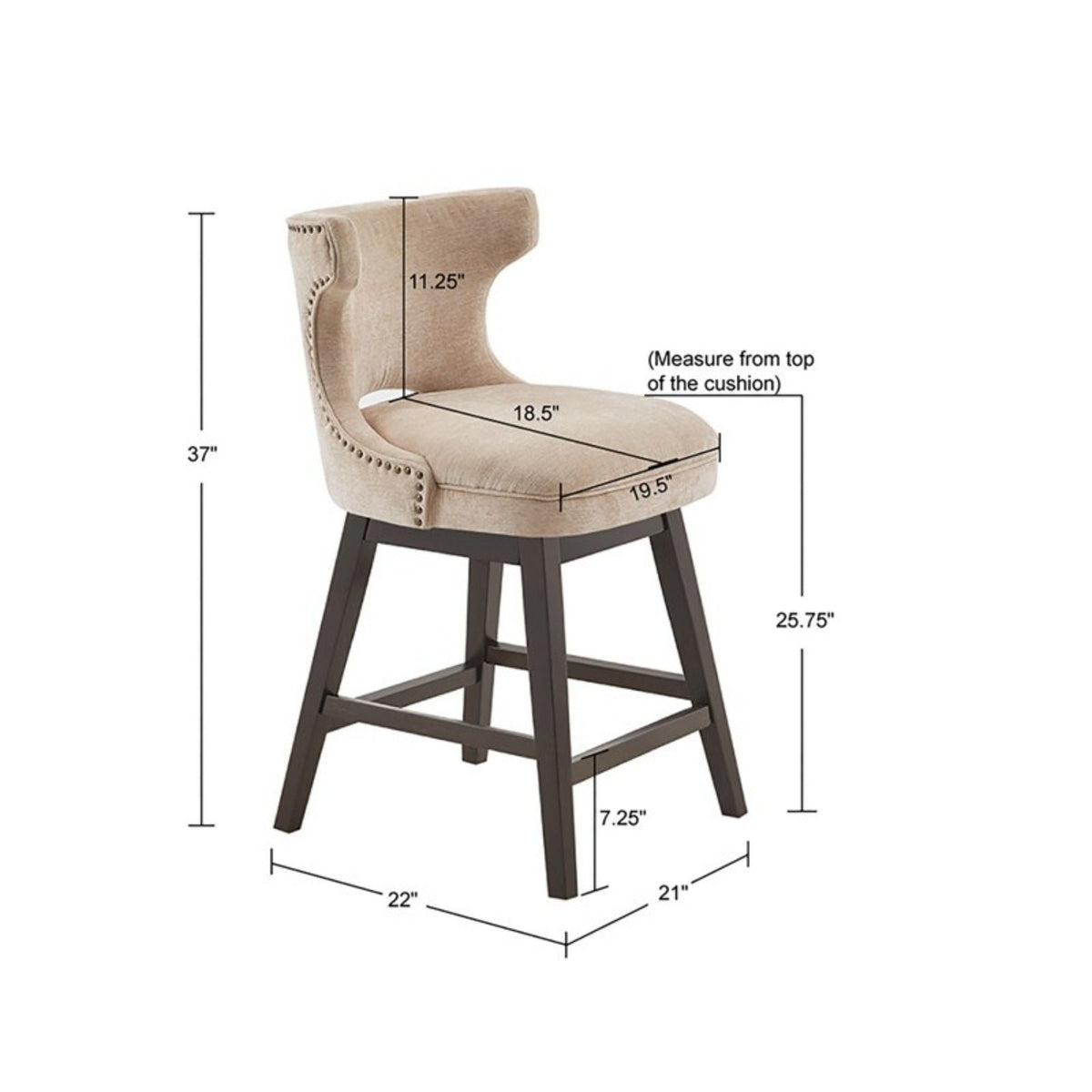 360 Degree Swivel Counter Stool beige upholstered seat with silver detailing and nailhead trim on Tampa Home & Garden Store