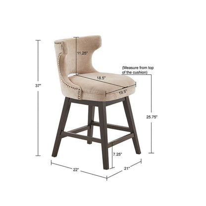 360 Degree Swivel Counter Stool beige upholstered seat with silver detailing and nailhead trim on Tampa Home & Garden Store