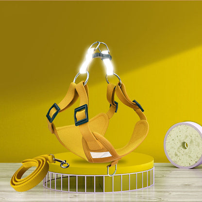 Yellow reflective vest-style dog harness with adjustable straps and a matching leash set on Tampa Home & Garden Store