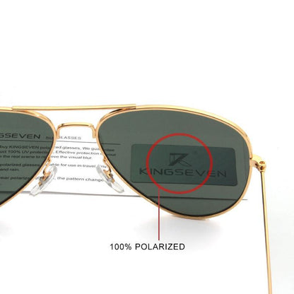 Aviator sunglasses gold frame polarized lenses with KINGSEVEN label on Tampa Home & Garden Store
