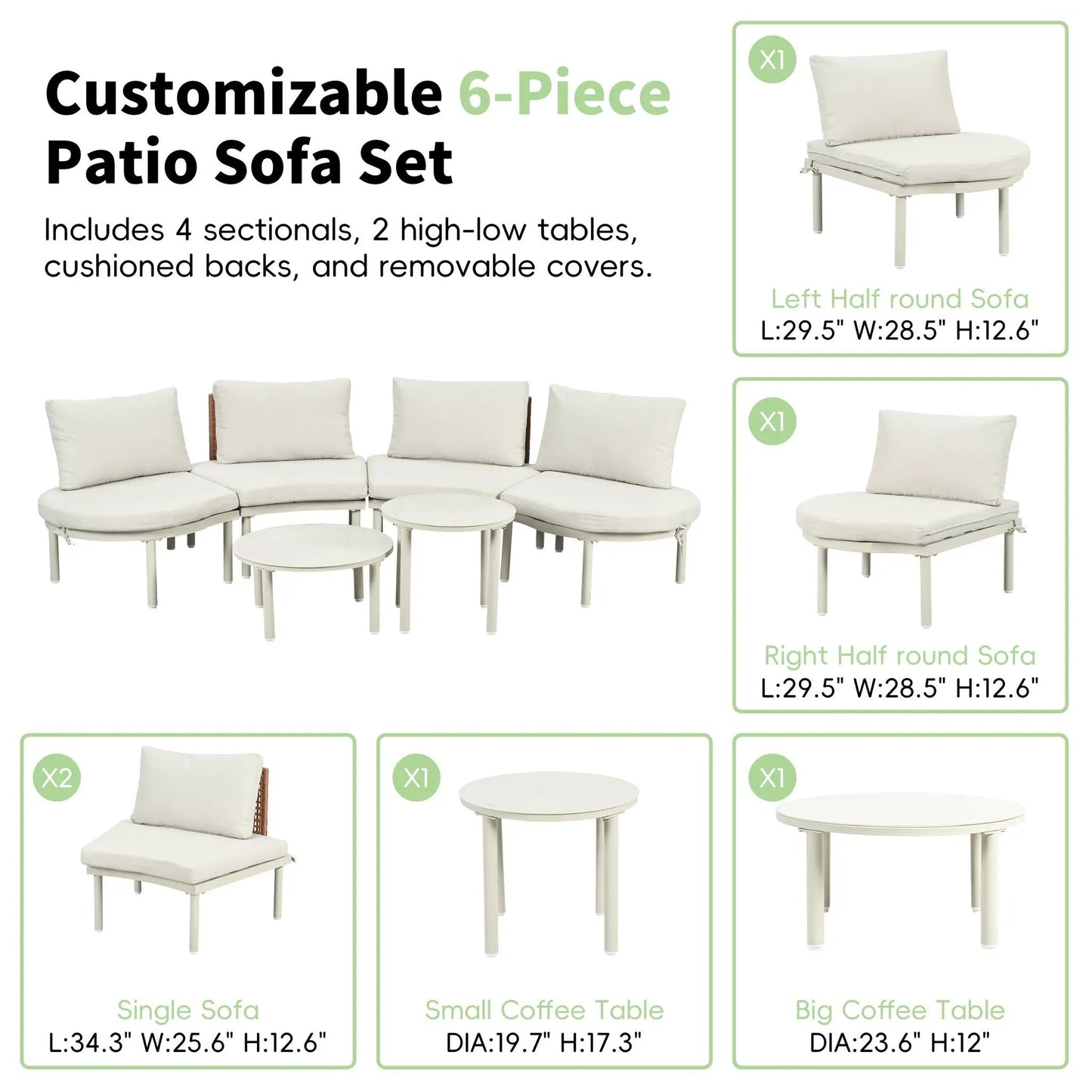 6-Piece patio set with half-moon sectional and 2 coffee tables, Unique Piece Furniture on Tampa Home & Garden Store
