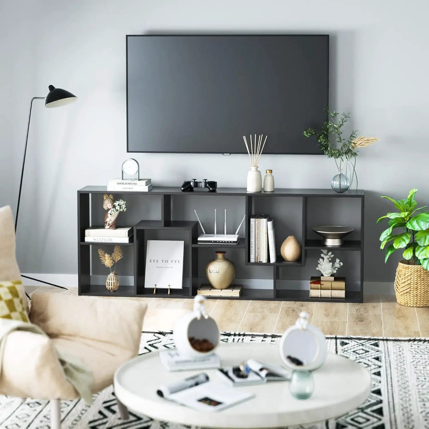 Asymmetrical display shelf & bookcase, 5-tier dark metal etagere by Unique Piece Furniture on Tampa Home & Garden Store