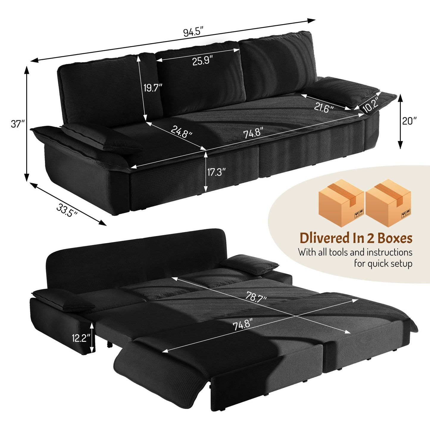 King Size Pull Out Sofa Bed and Chaise Lounge