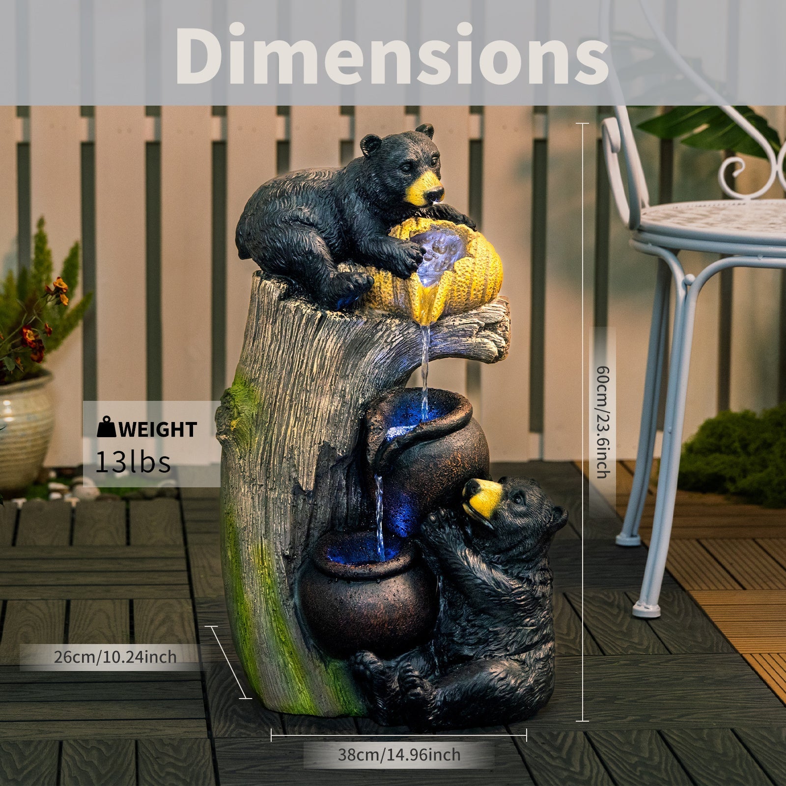 Bear Outdoor Water Fountain with LED Lights by HouseOfZazla dark bear sculpture on Tampa Home & Garden Store