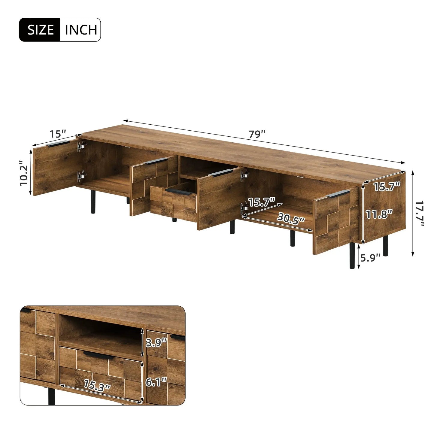 TV stand L-shaped media console with storage in natural wood by Unique Piece Furniture on Tampa Home & Garden Store