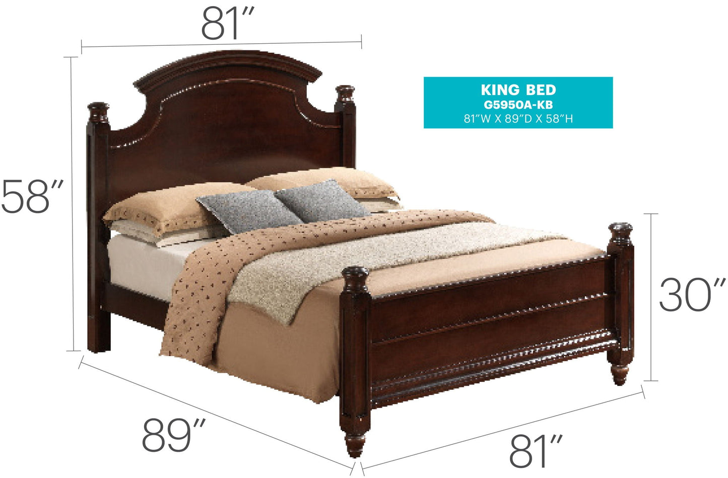Hand Carved Traditional King Bed by HouseOfZazla with arched headboard 81W x 89D x 58H on Tampa Home & Garden Store