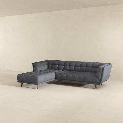 L-shaped sectional sofa HouseOfZazla in dark gray tufted fabric with mid-century legs on Tampa Home & Garden Store