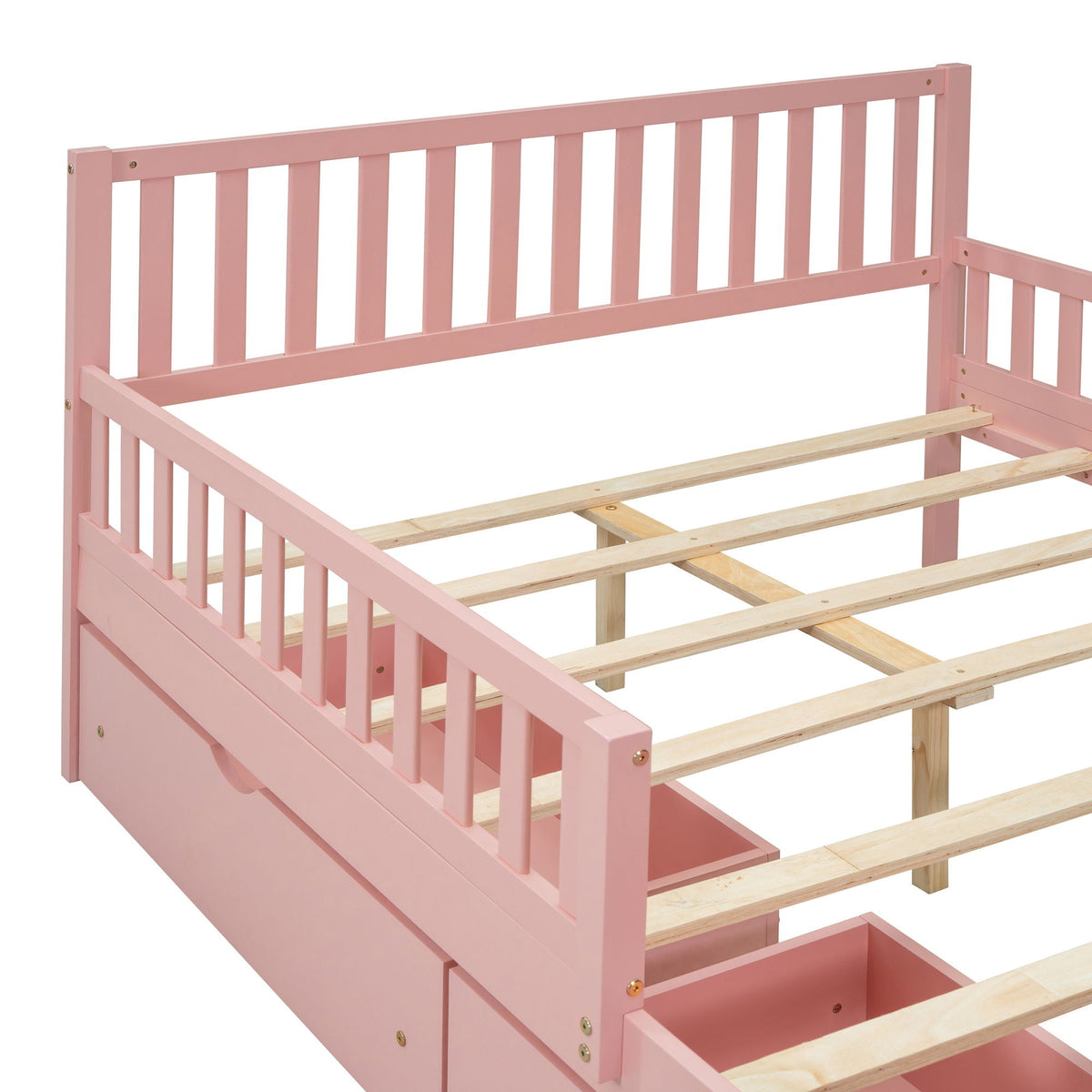 Pink platform bed with guardrails on both sides and 2 storage drawers, frame by HouseOfZazla on Tampa Home & Garden Store