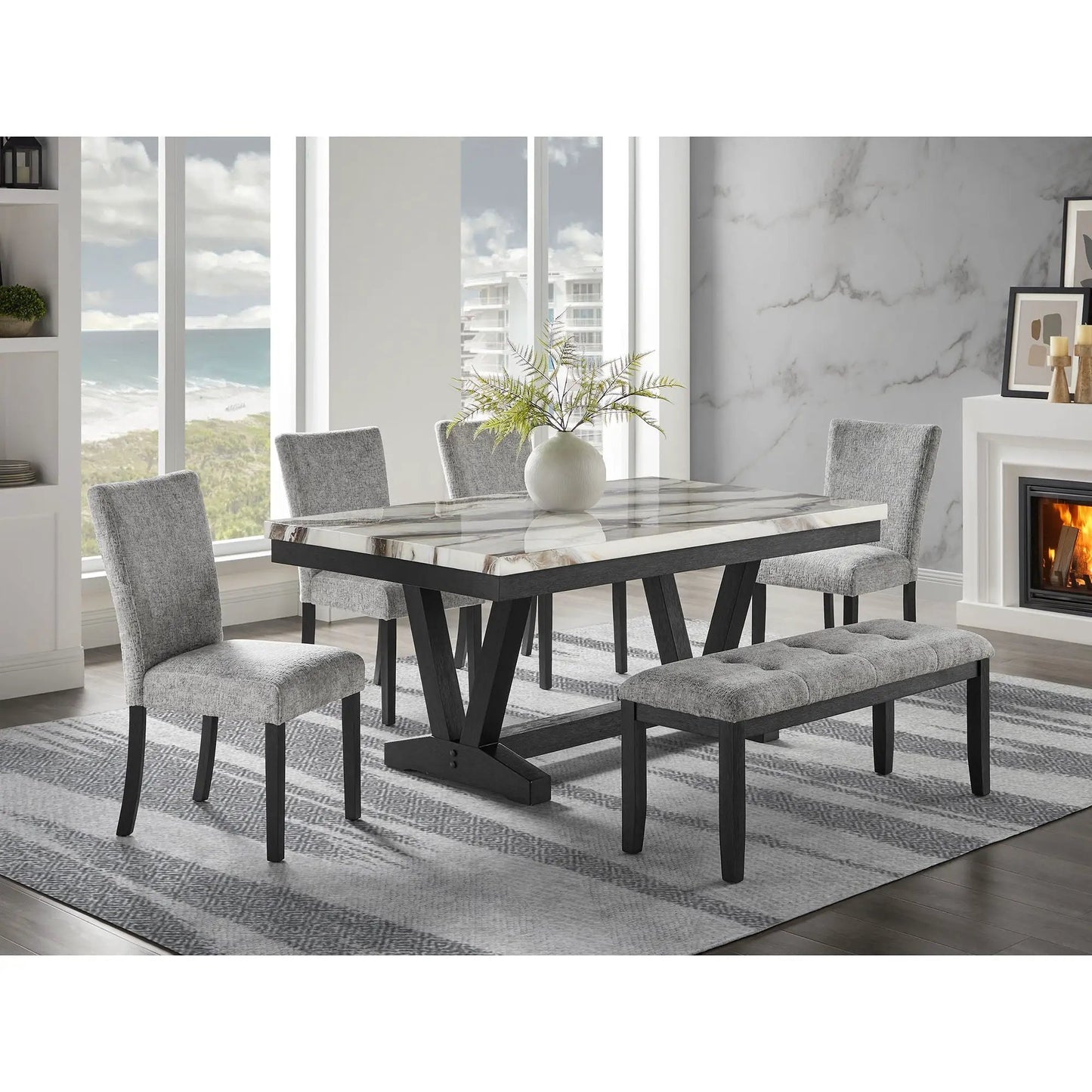 Oceanic dining chairs set of 2 in gray upholstery with black legs for a modern dining room on Tampa Home & Garden Store