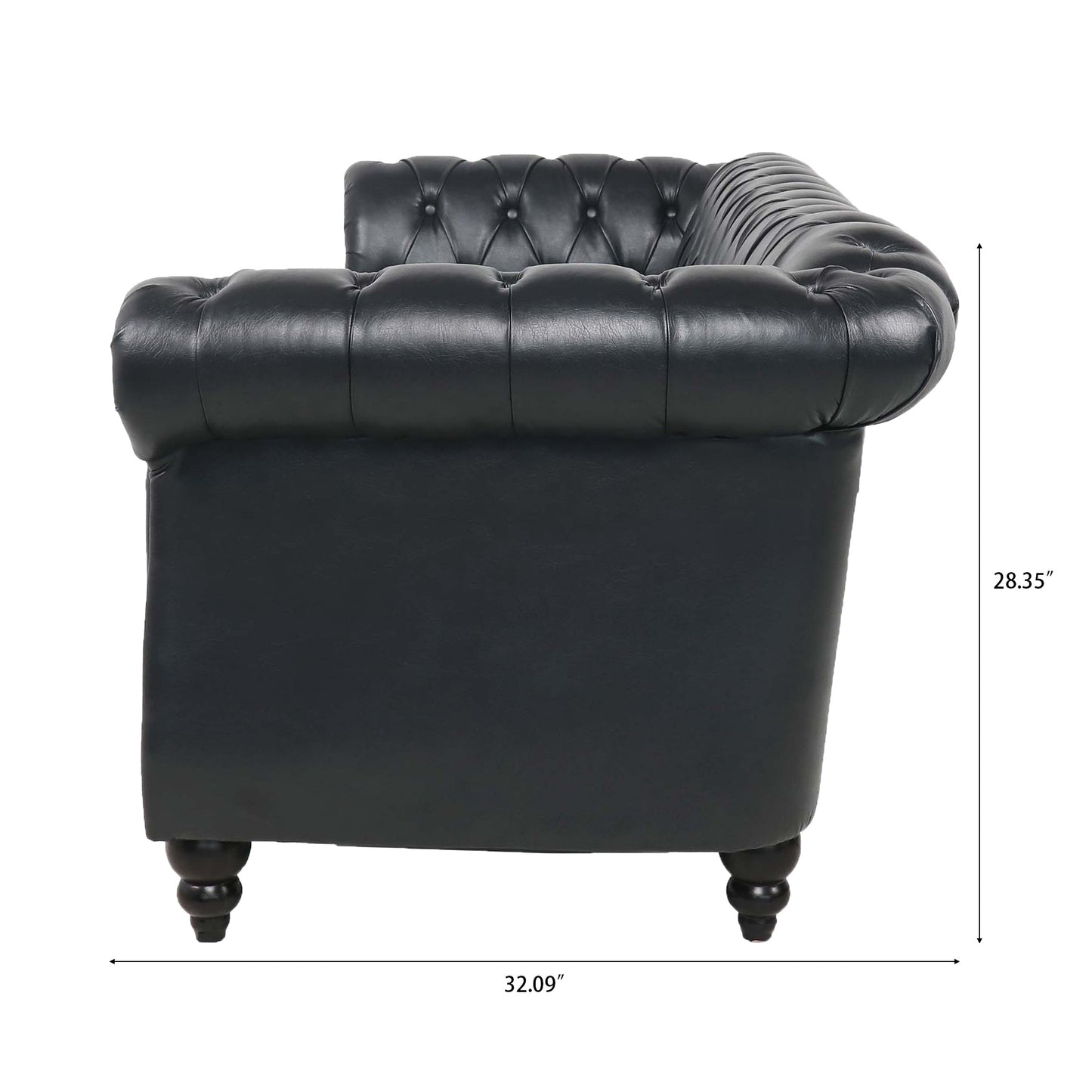 Black Chesterfield Sofa and Soft PU Rolled Arms