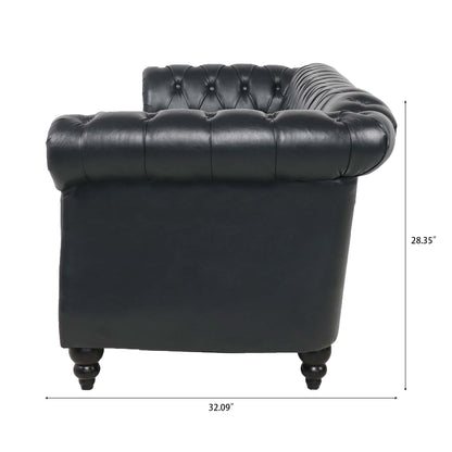 Black Chesterfield Sofa and Soft PU Rolled Arms