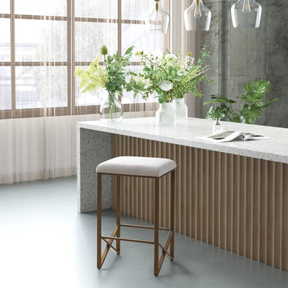 Backless Counter Stool with Padded Seat Ivory