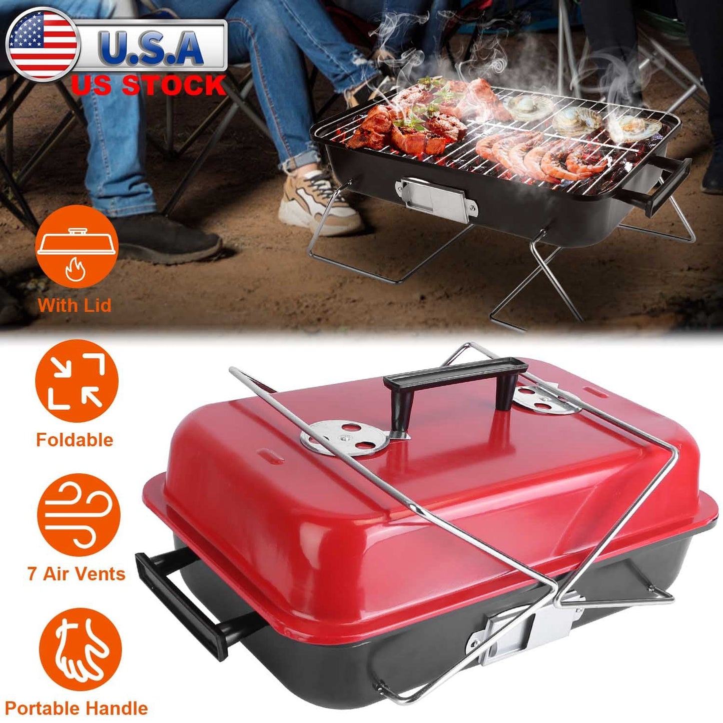GemGear portable charcoal grill with lid black tabletop BBQ with foldable legs on Tampa Home & Garden Store