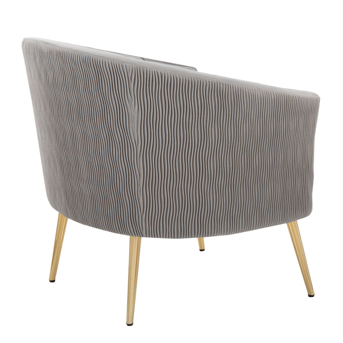 Contemporary glam accent chair with gray pleated tufted upholstery and gold legs on Tampa Home & Garden Store