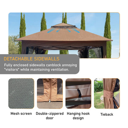 Outdoor Steel Gazebo With Mesh Nets and Canopy