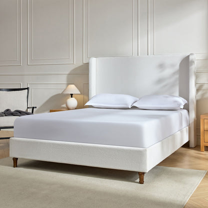 Harper tall headboard upholstered bed in light gray, no box spring, by HouseOfZazla on Tampa Home & Garden Store