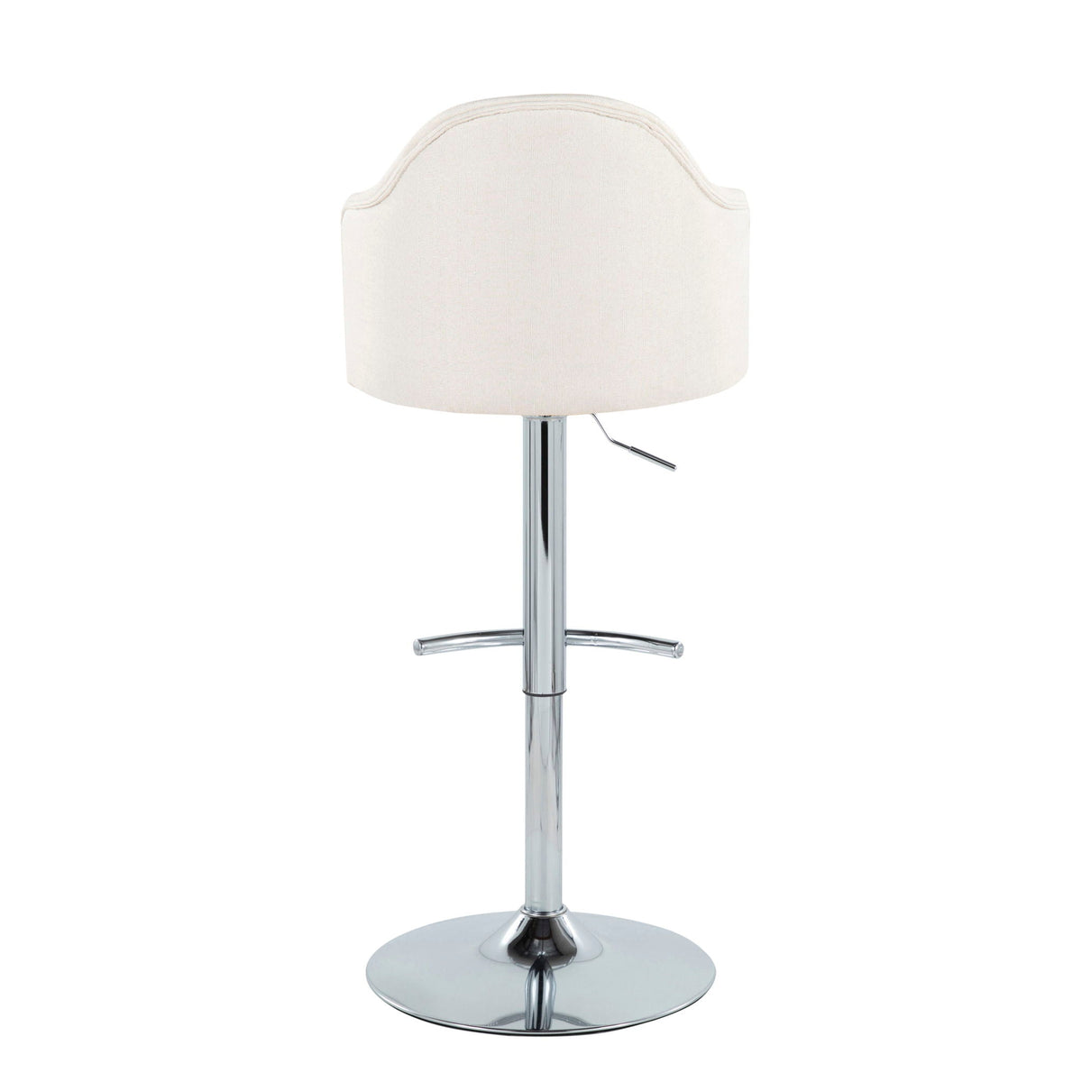 Barstool in fabric upholstery, adjustable, back, swivel, chrome pedestal base with footrest on Tampa Home & Garden Store