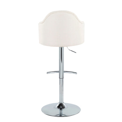Barstool in fabric upholstery, adjustable, back, swivel, chrome pedestal base with footrest on Tampa Home & Garden Store