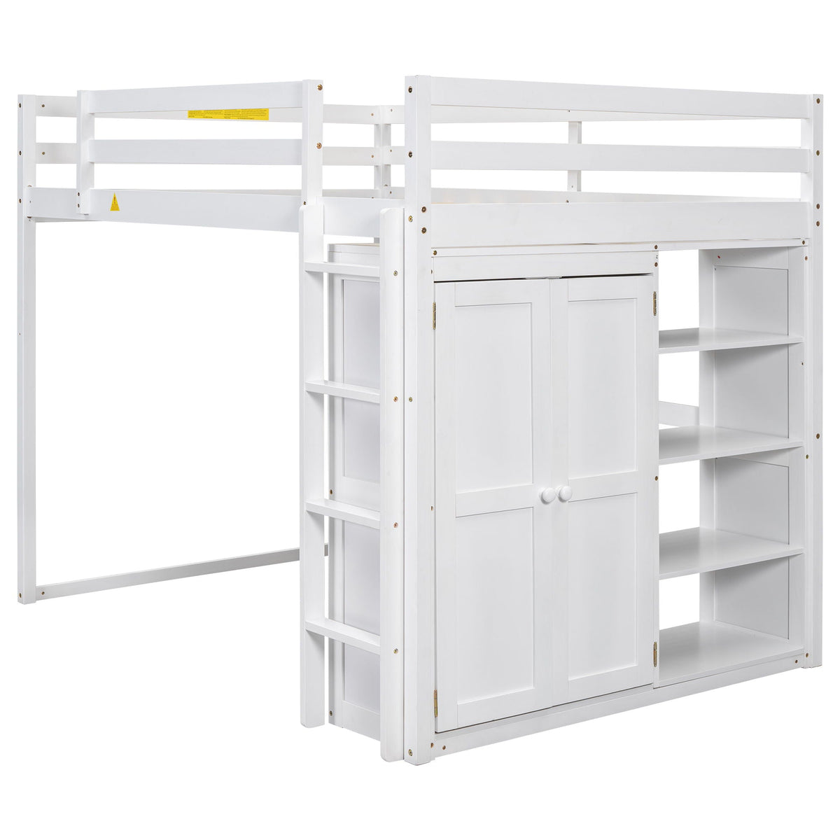 White loft bed with built-in wardrobe, storage shelves and LED light by HouseOfZazla on Tampa Home & Garden Store