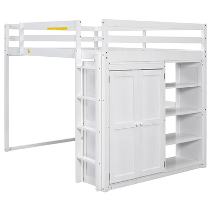 White loft bed with built-in wardrobe, storage shelves and LED light by HouseOfZazla on Tampa Home & Garden Store