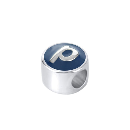 Gabriella Beads Initial charm bead with blue enamel top and silver setting, letter P, Lauren G Adams on Tampa Home & Garden Store