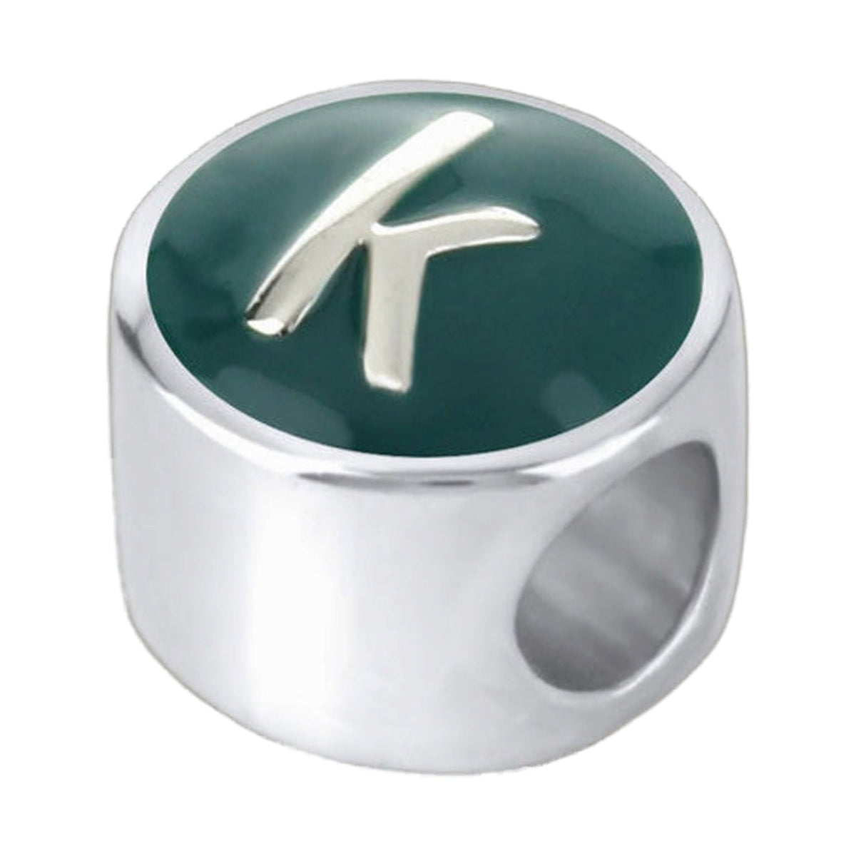 Gabriella Beads Initial K charm in green enamel on silver bezel for Charms Bracelet on Tampa Home & Garden Store