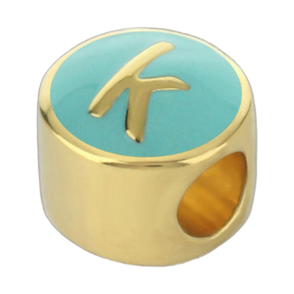 Gabriella Beads Initial K charm bead, turquoise enamel with gold trim for Charms Bracelet on Tampa Home & Garden Store