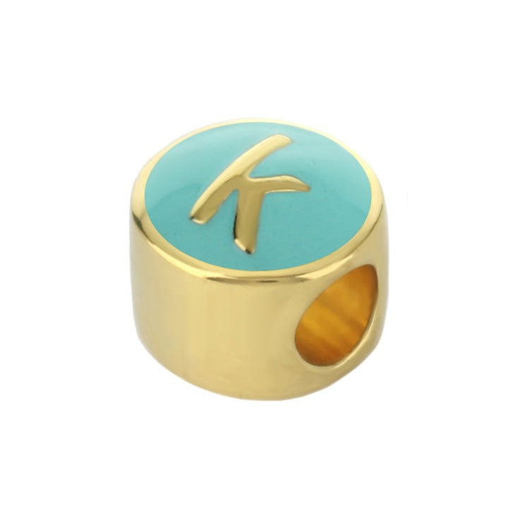 Gabriella gold-tone bead with turquoise enamel top featuring K for Lauren G Adams Charm Bracelet on Tampa Home & Garden Store