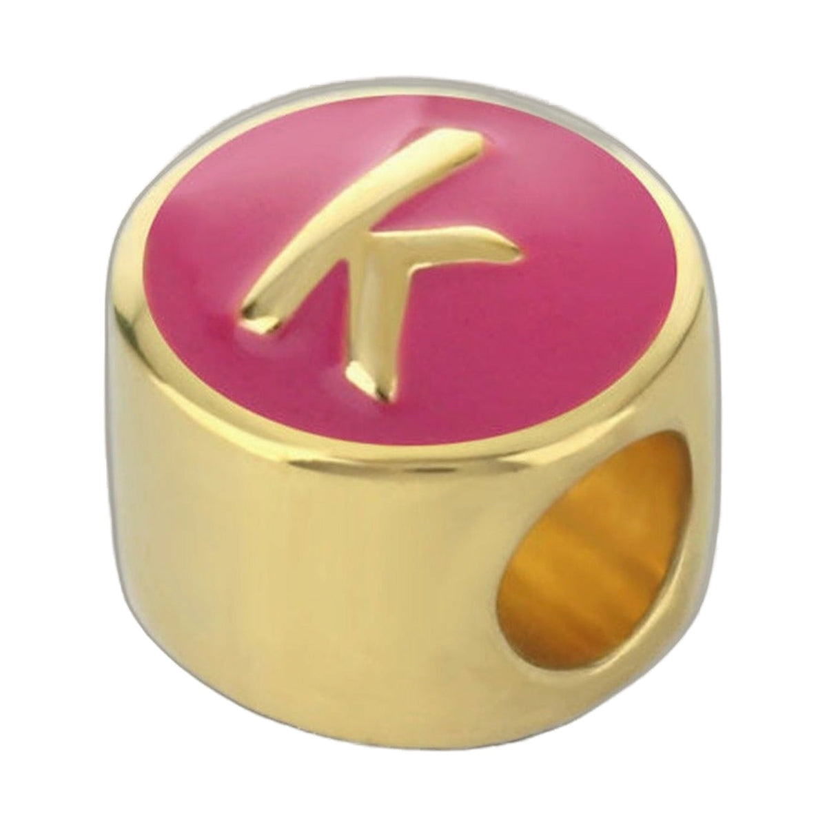 Gabriella Beads Initial charm pink enamel disk with K bezel on Tampa Home & Garden Store