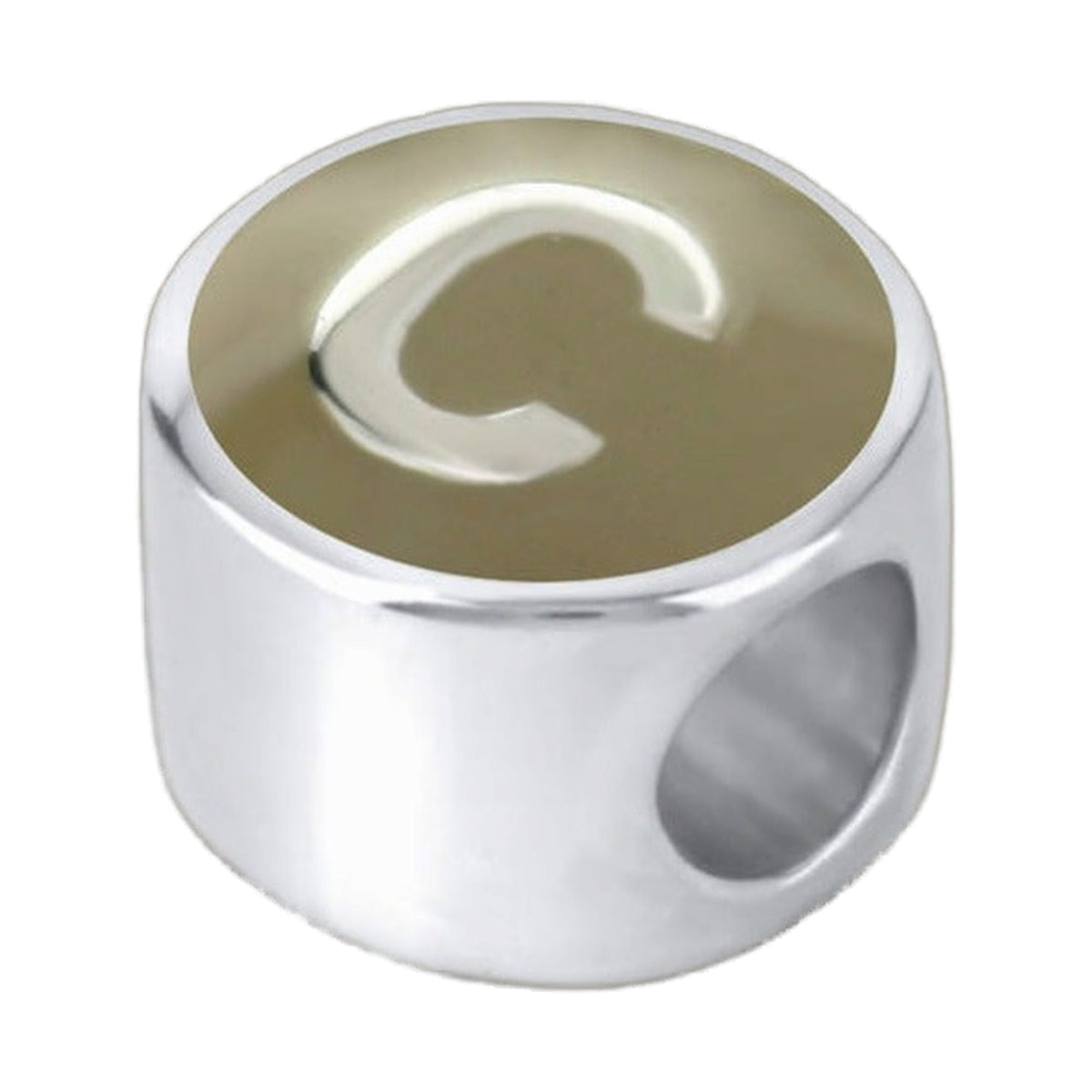 Gabriella Beads Initial charm by Lauren G Adams; close-up of silver-tone circular setting on Tampa Home & Garden Store