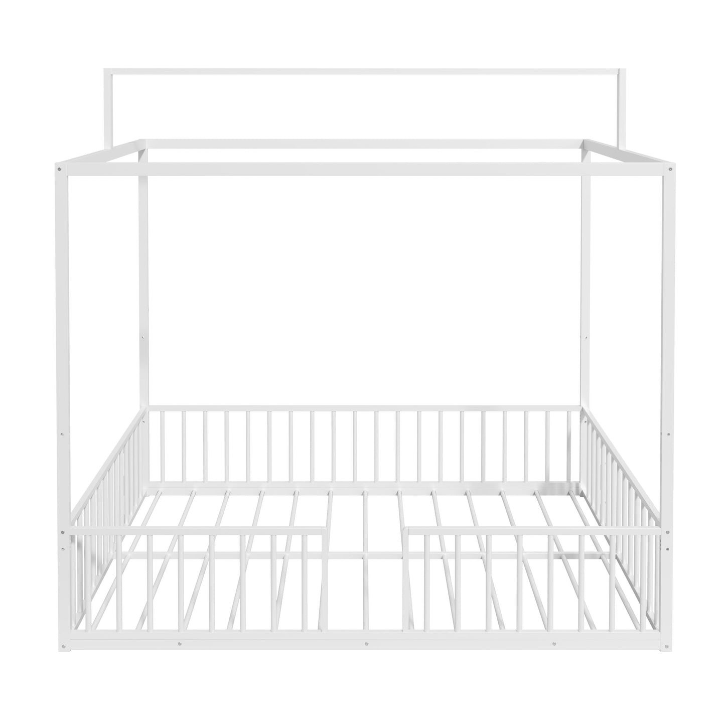 3 in 1 Convertible Montessori Floor Bed with Fenced Support white wooden canopy frame HouseOfZazla on Tampa Home & Garden Store