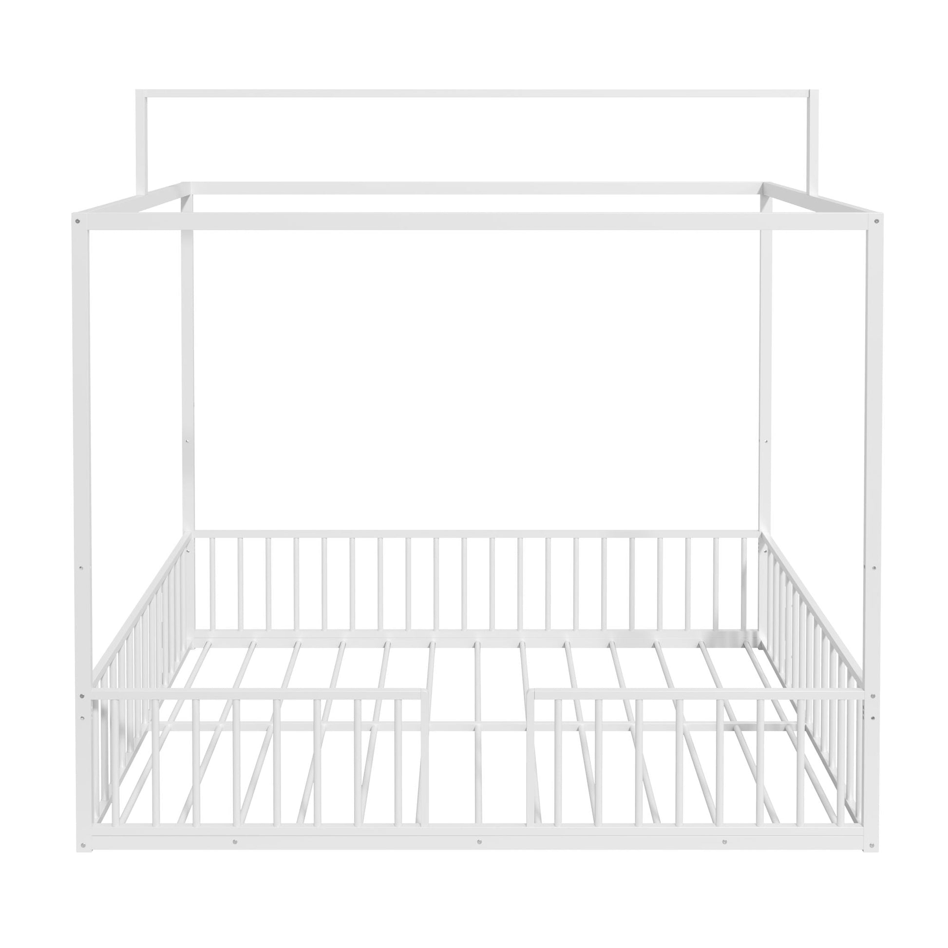 3 in 1 Convertible Montessori Floor Bed with Fenced Support white wooden canopy frame HouseOfZazla on Tampa Home & Garden Store
