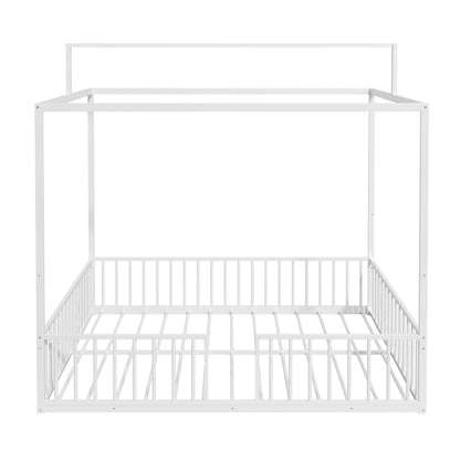 3 in 1 Convertible Montessori Floor Bed with Fenced Support white wooden canopy frame HouseOfZazla on Tampa Home & Garden Store