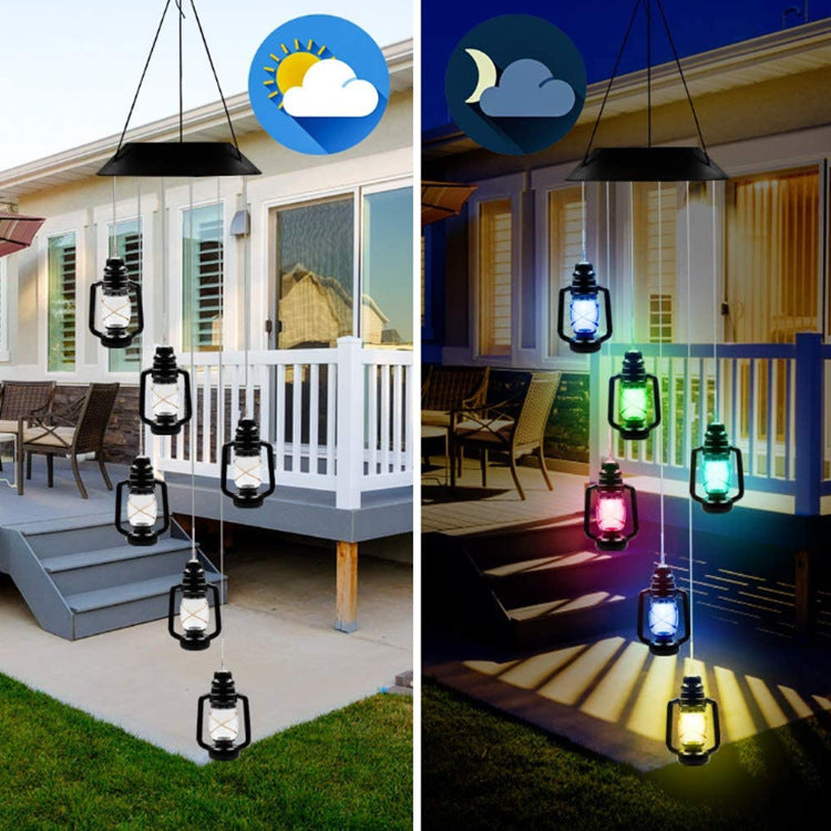 Outdoor solar wind chime lamp with hummingbird butterfly ball, hanging porch lanterns on Tampa Home & Garden Store