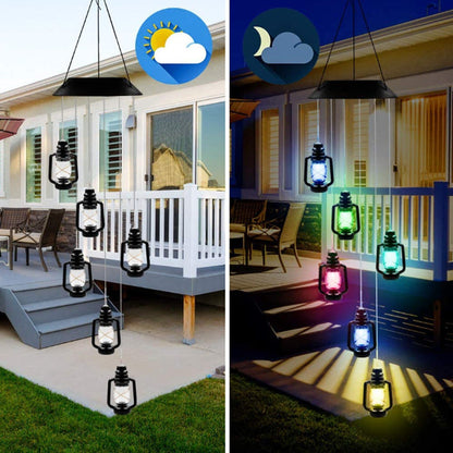 Outdoor solar wind chime lamp with hummingbird butterfly ball, hanging porch lanterns on Tampa Home & Garden Store