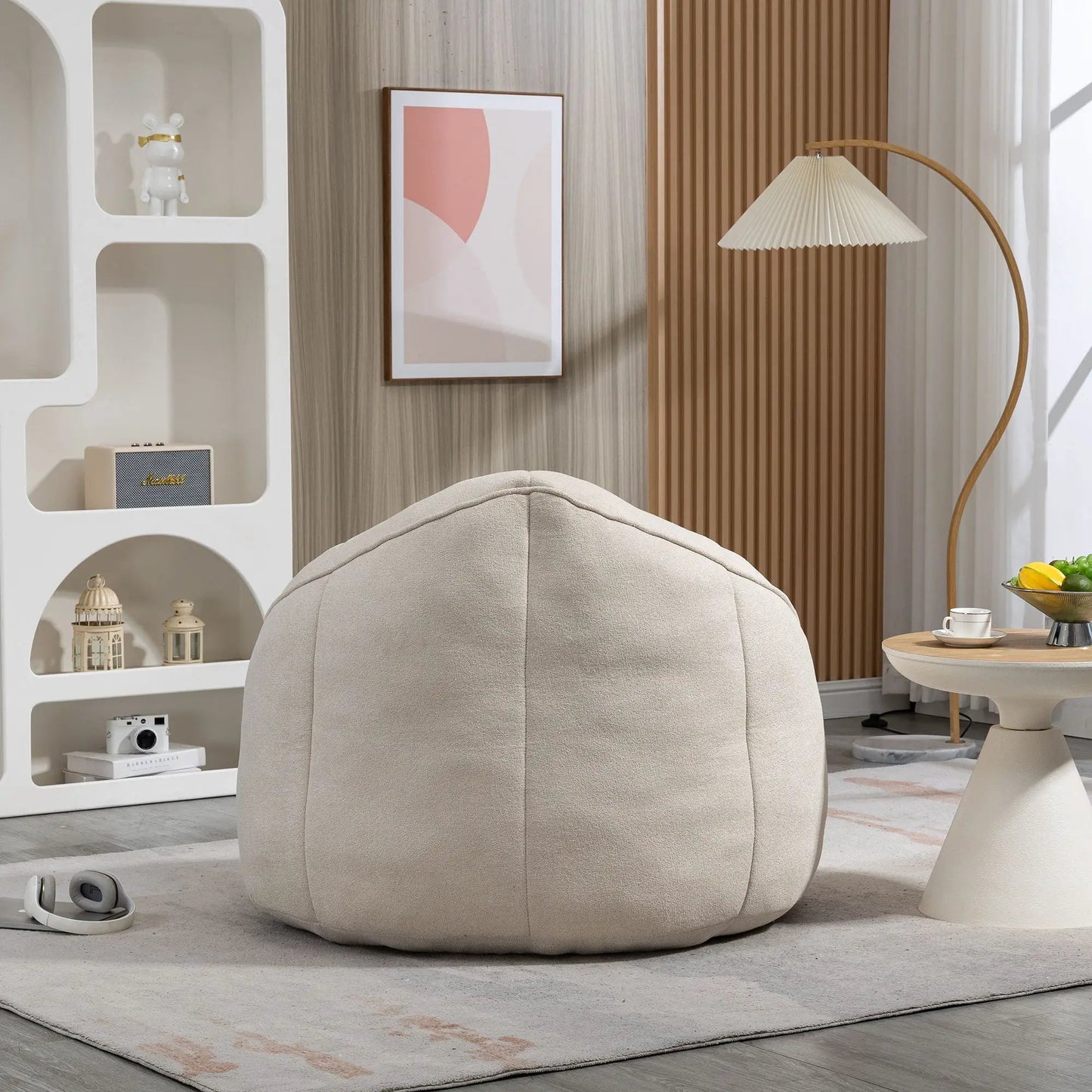 Beige Bedding Bean Bag Sofa Chair with footrest, high density foam for comfortable seating on Tampa Home & Garden Store