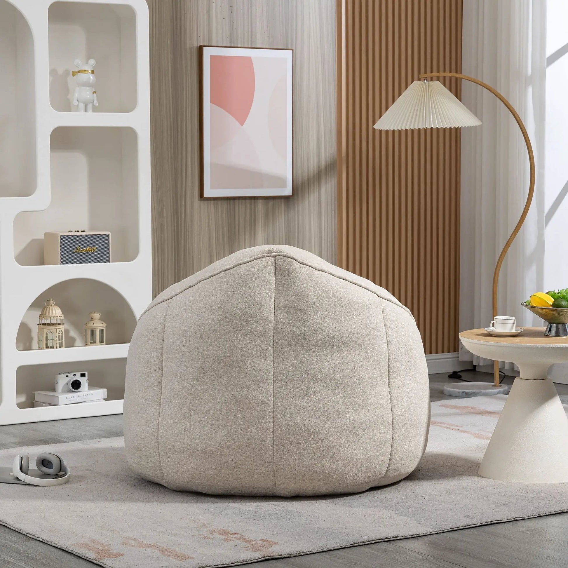 Beige Bedding Bean Bag Sofa Chair with footrest, high density foam for comfortable seating on Tampa Home & Garden Store