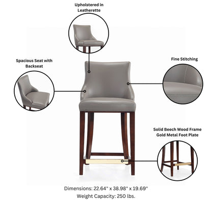 Shubert Counter Stool gray leatherette; beech frame with gold foot plate HouseOfZazla on Tampa Home & Garden Store