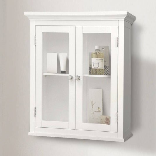 Clásico armario de pared de baño de 2 puertas con acabado blanco