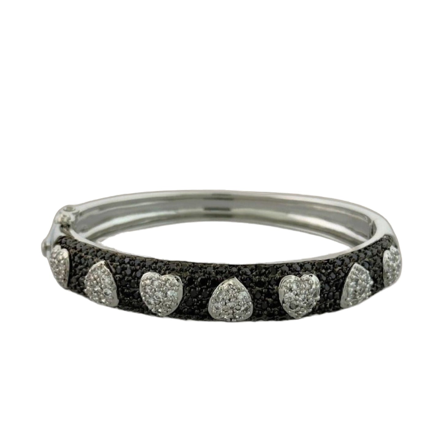 Pave Hearts Bangle by Lauren G Adams, hinged, silver-tone band with pavé hearts on Tampa Home & Garden Store