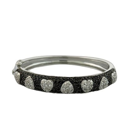 Pave Hearts Bangle by Lauren G Adams, hinged, silver-tone band with pavé hearts on Tampa Home & Garden Store