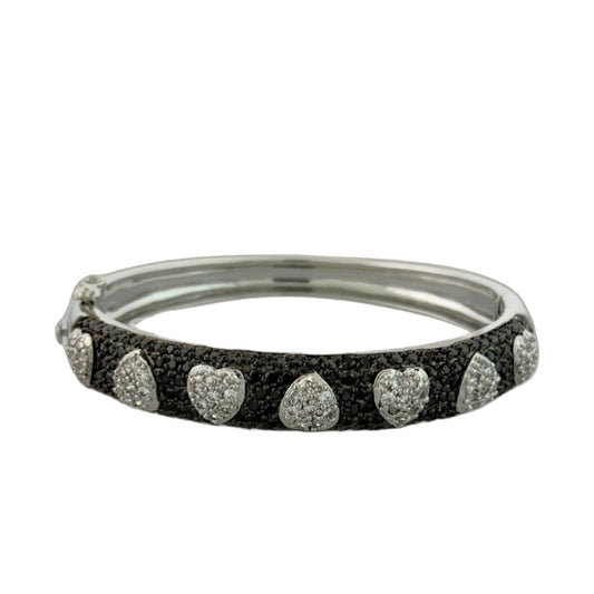 Pave Hearts Bangle by Lauren G Adams, hinged, silver-tone band with pavé hearts on Tampa Home & Garden Store