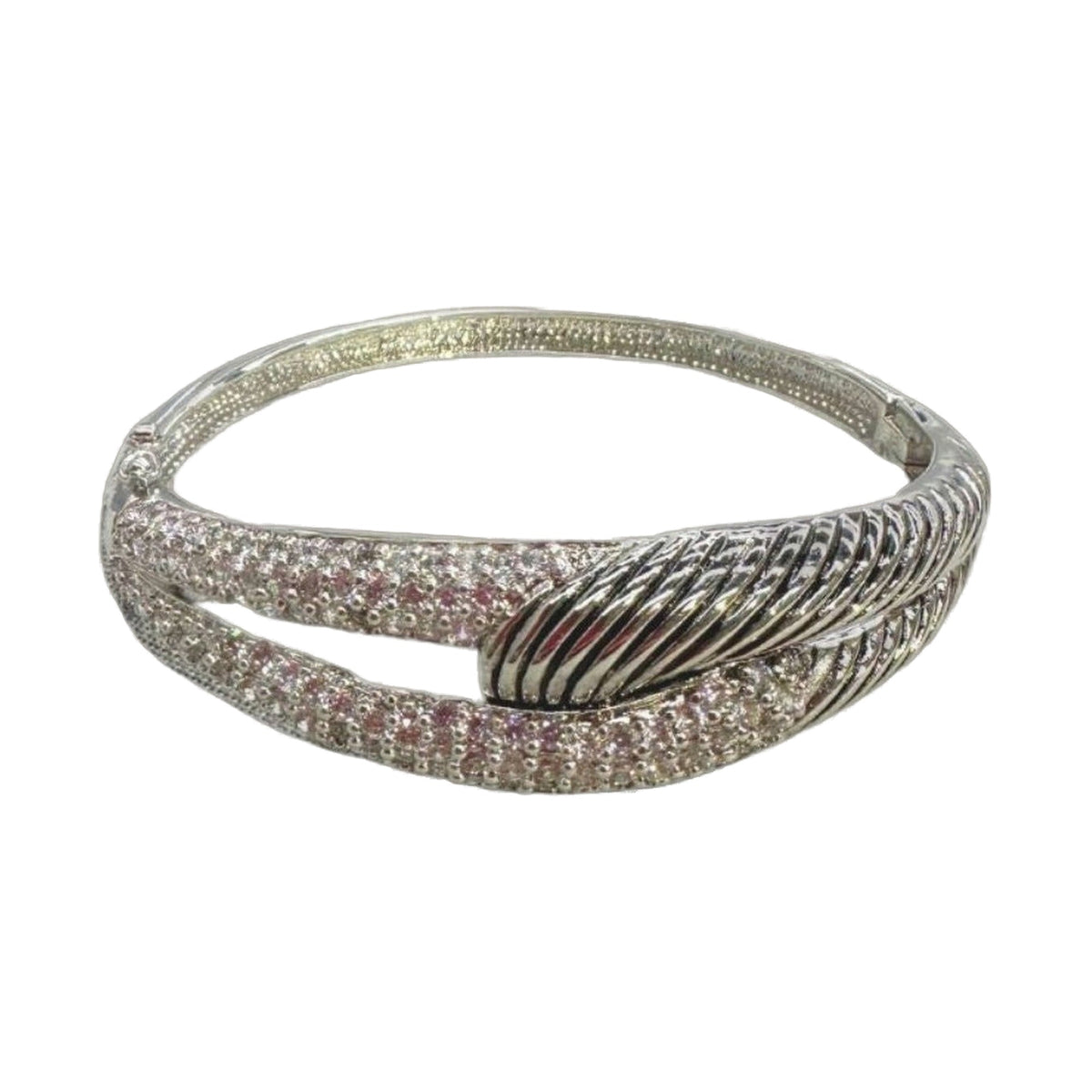Cable Knot Bangle by Lauren G Adams, hinged safety-lock, silver-tone crystal bracelet on Tampa Home & Garden Store