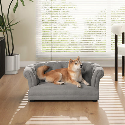 Kiki Chesterfield Dog Sofa Bed Medium with gray tufted upholstery by HouseOfZazla on Tampa Home & Garden Store